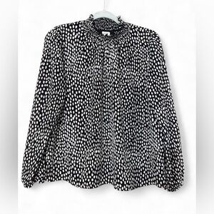J.Crew Women’s Smocked-Neck Long Sleeve Top – Oncilla Cat Print, Small
